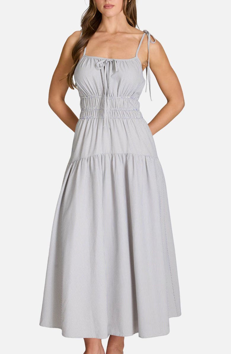 Blu Pepper Stripe Tiered Midi Sundress, Alternate, color, Charcoal