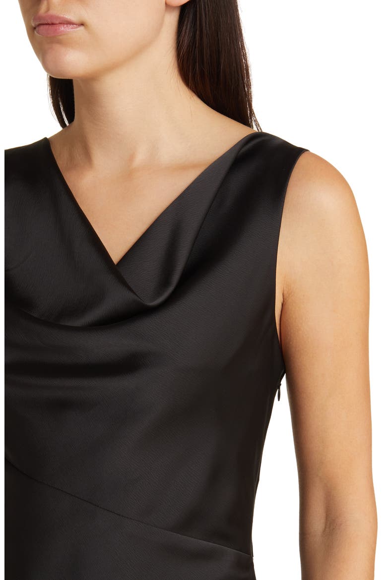 The Lea Cowl Neck Satin Gown, Alternate, color, BLACK