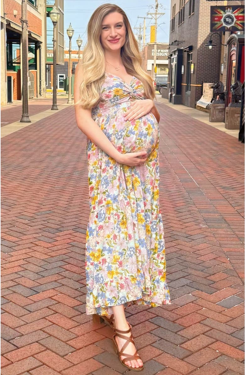 PinkBlush Floral Twist Front Cutout Maxi Dress, Alternate, color, Mint Green