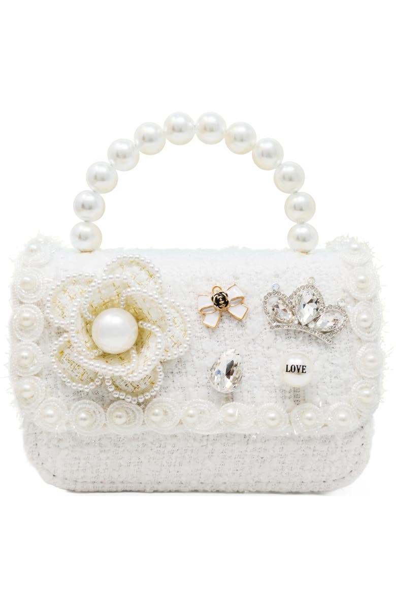 Puttisu Royal Camellia Pearl Tweed Handbag, Main, color, Ivory Pearl