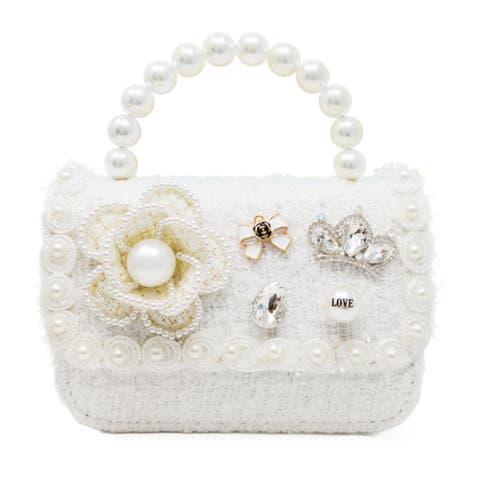 Royal Camellia Pearl Tweed Handbag