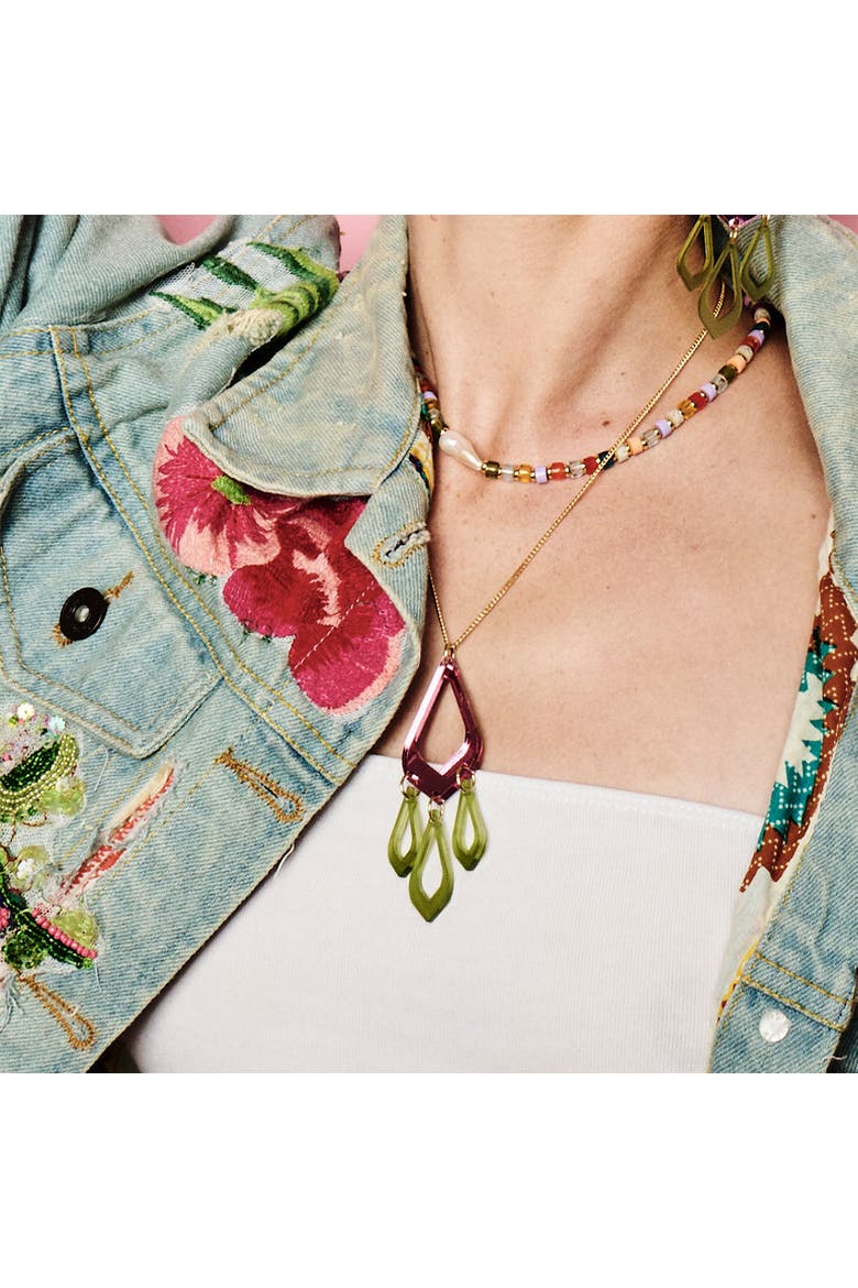 Feather Drop Pendant - Pink Mirror & Lime Zest, Alternate, color, Pink Mirror & Lime Zest