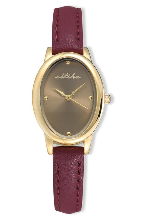 Oval Leather Strap Watch