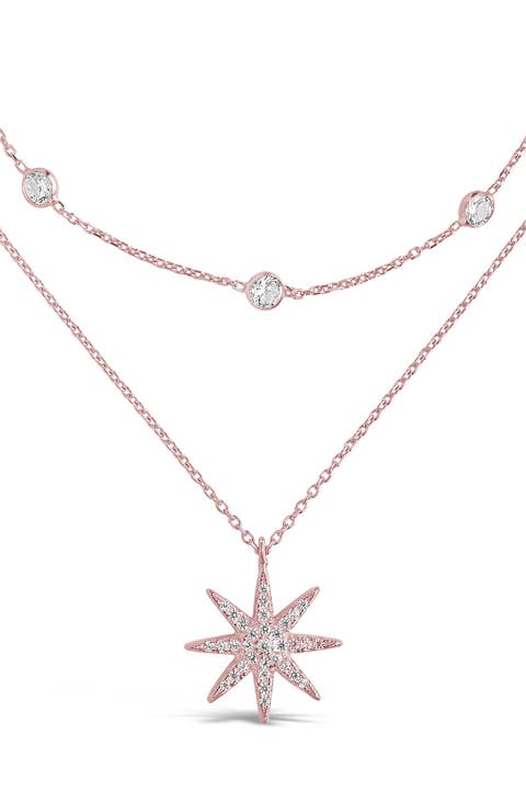 14K Rose Gold Plated Layered Burst Pendant Necklace