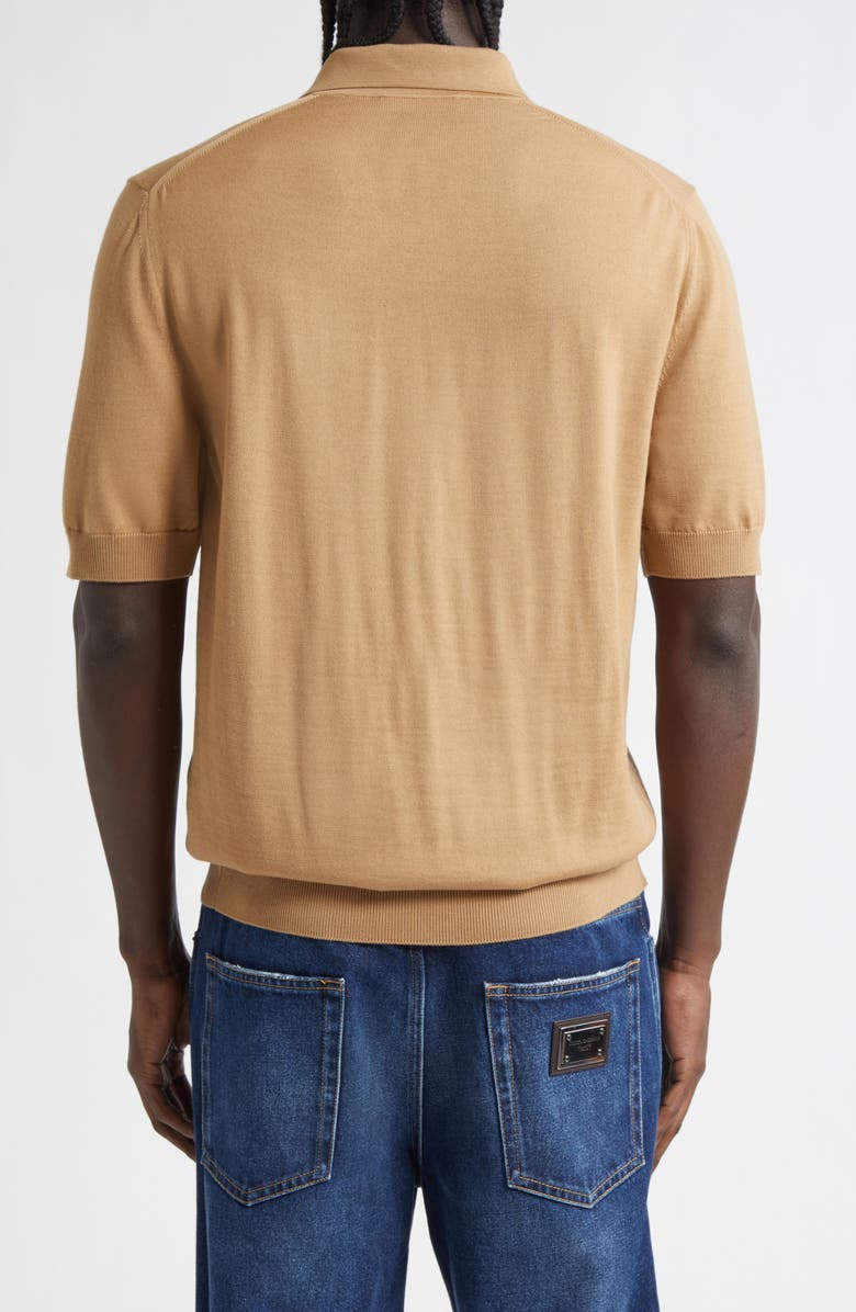 Dolce&Gabbana Logo Patch Virgin Wool Polo, Alternate, color, Beige Medio