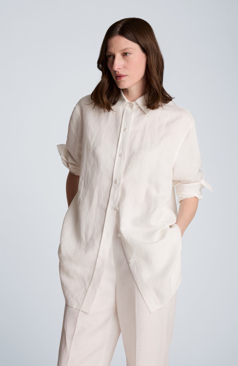 Kenneth Cole Long Linen Blend Button-Up Shirt, Alternate, color, 