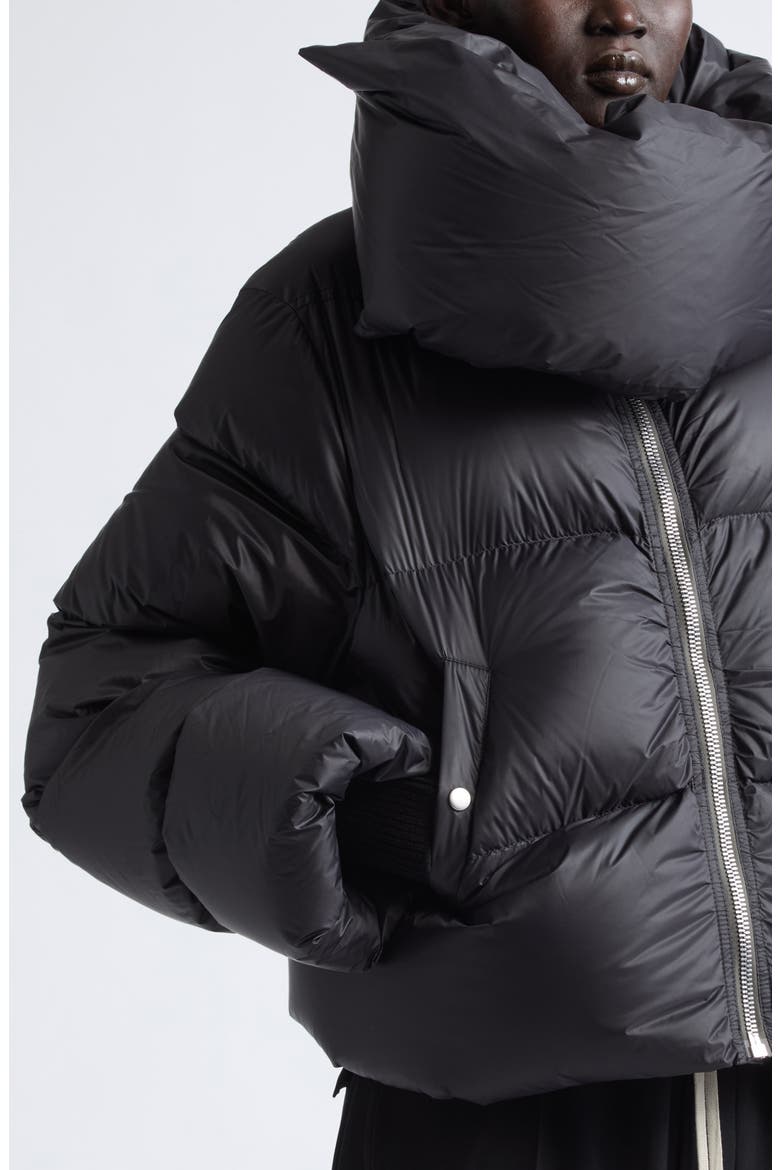 Funnel Neck Cropped Puffer Jacket, Alternate, color, BLACK