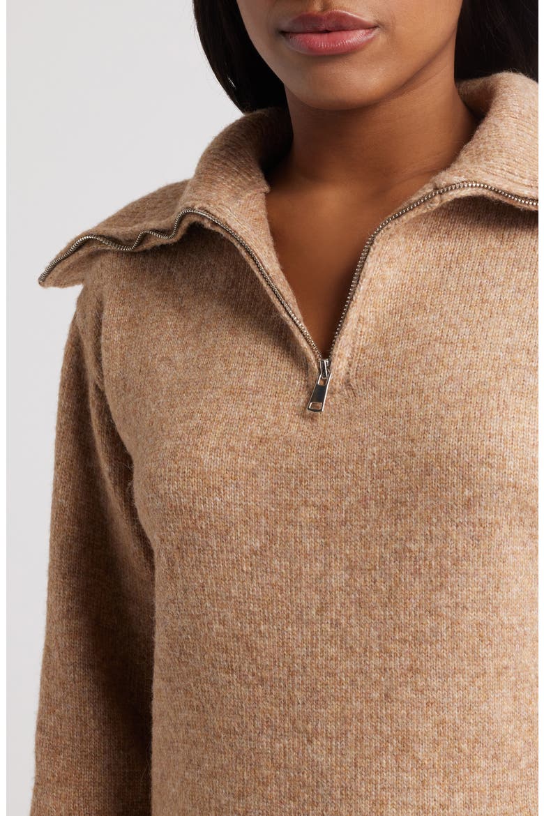 Zip Collar Long Sleeve Mini Sweater Dress, Alternate, color, MARLED TAUPE