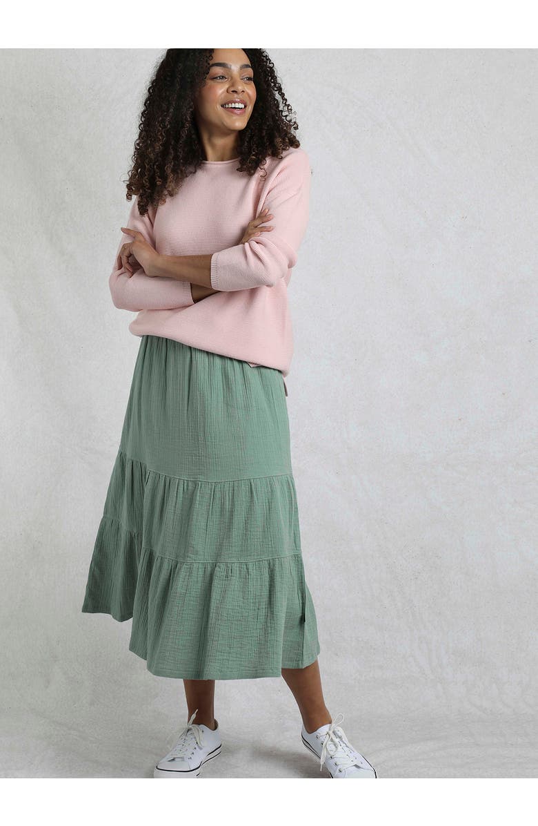 Weird Fish Lathika Tiered Midi Cotton Skirt, Main, color, Army Green