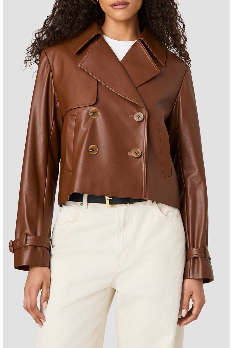 Porto Faux Leather Cropped Jacket, Main, color, DARK CARAMEL