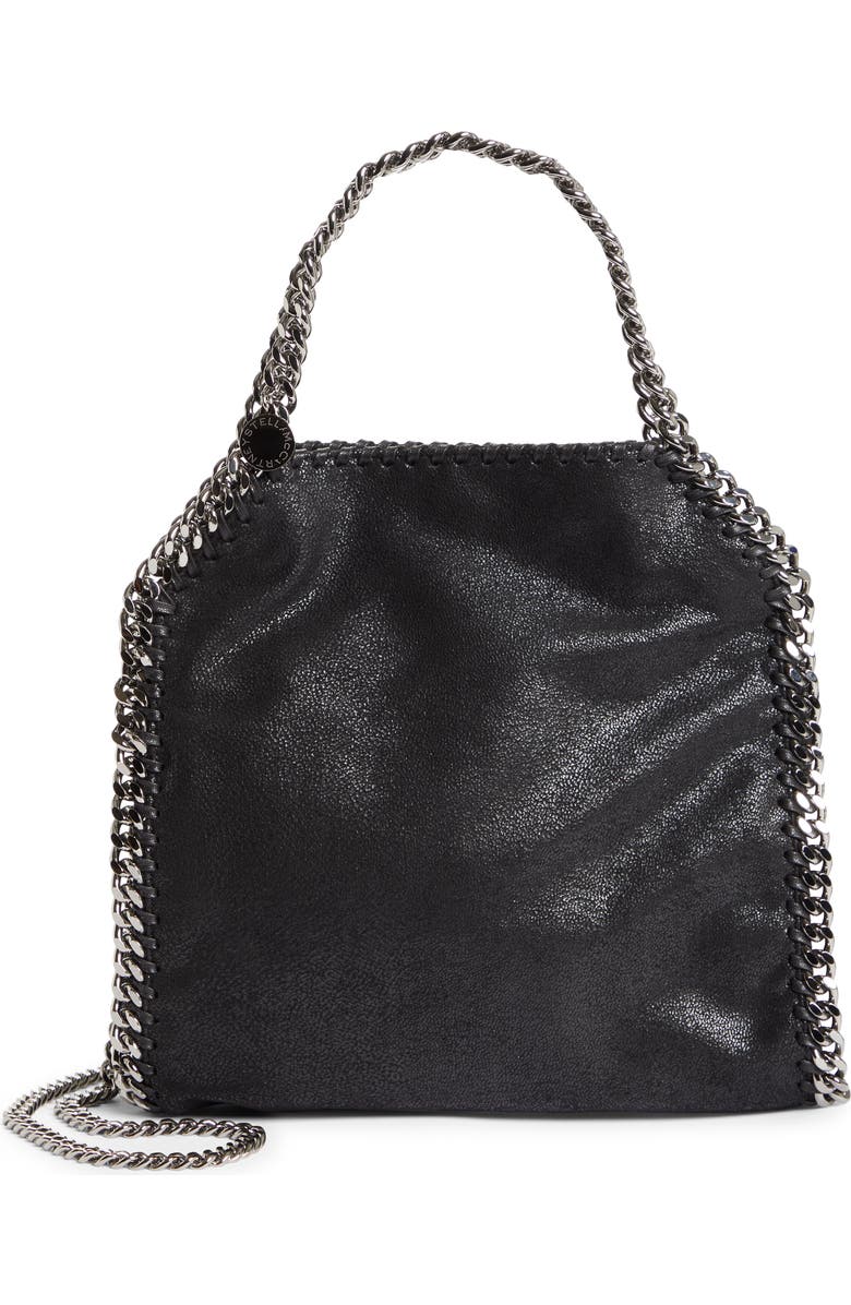 Stella McCartney Mini Falabella Faux Leather Tote, Main, color, Black W/ Silver