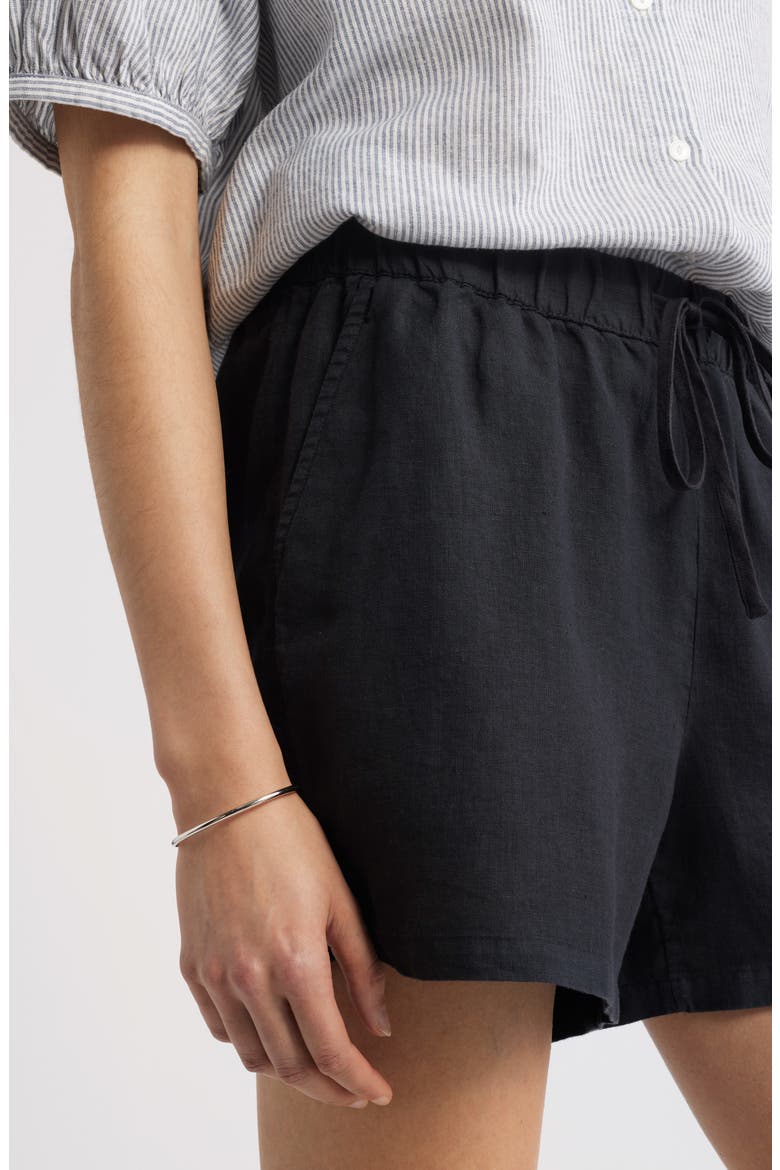 Linen Drawstring Shorts, Alternate, color, BLACK