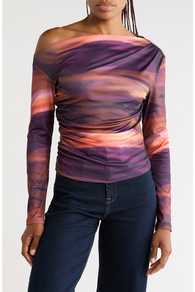 Draped Jersey Top, Main, color, ABSTRACT STRIPE