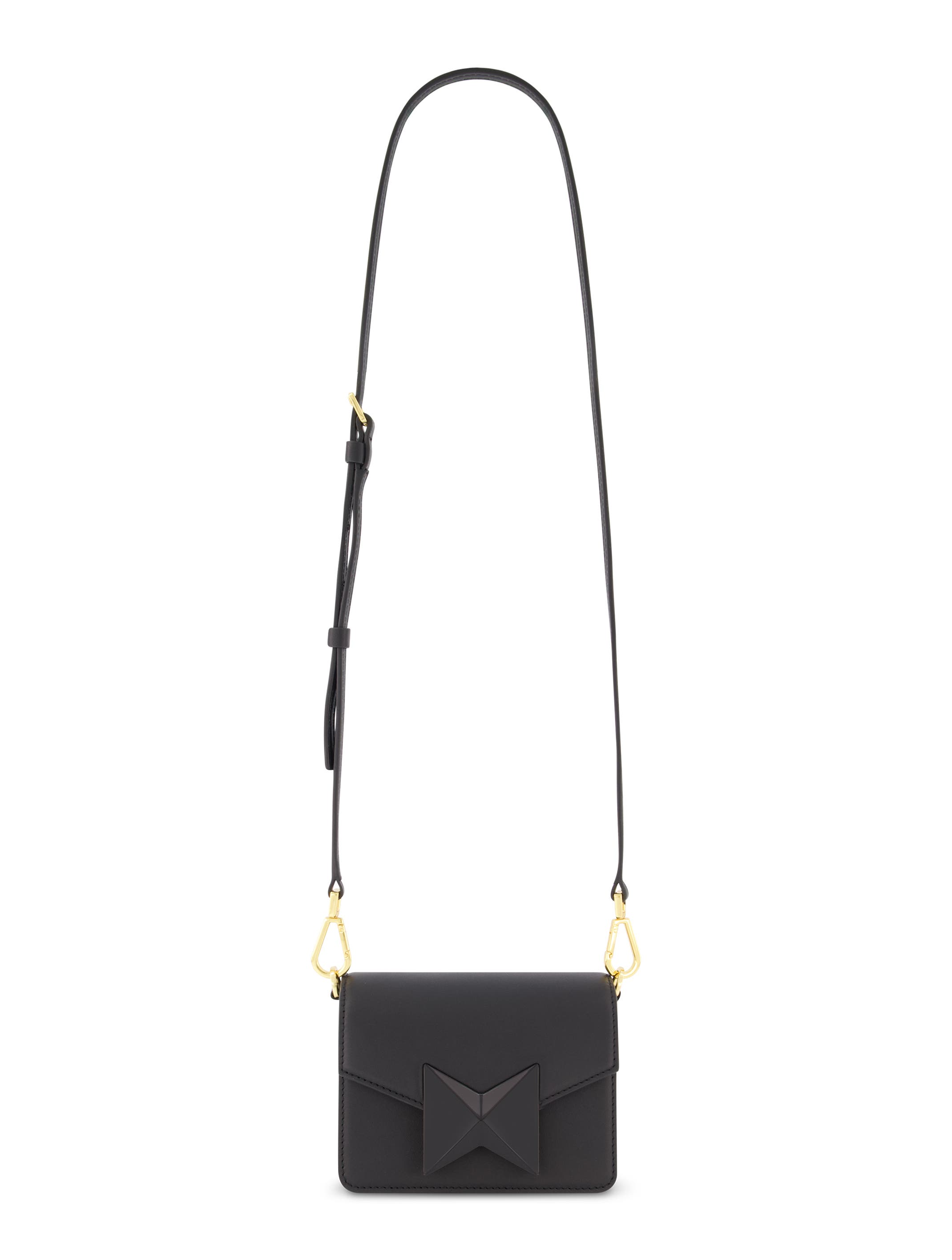 Mac Duggal Mini Leather Gold Strap Crossbody Bag, Alternate, color, Black