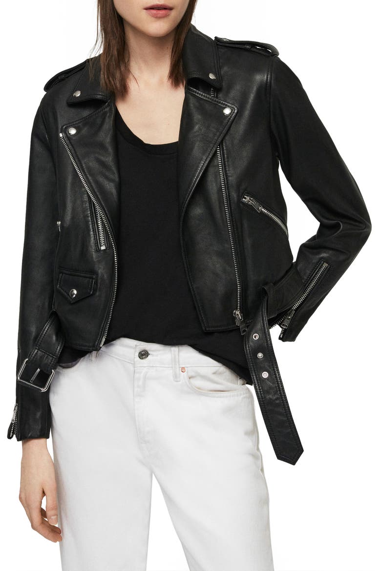 Lexi Lambskin Leather Biker Jacket, Main, color, BLACK