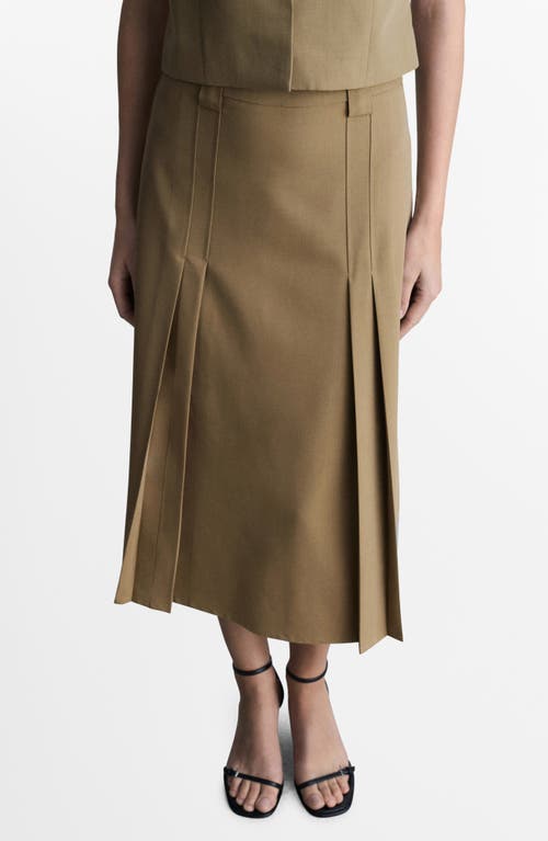Mango Pleated Midi Skirt In Khaki