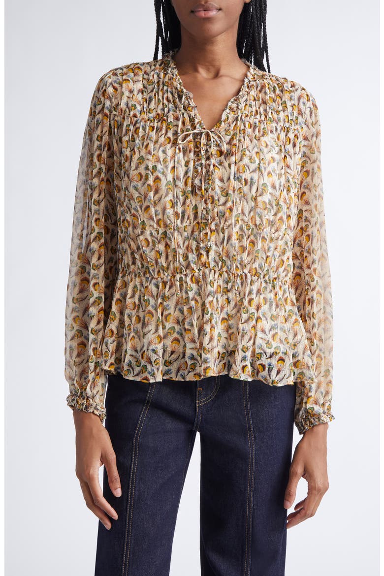 Robbie Print Silk Top, Main, color, SWAN