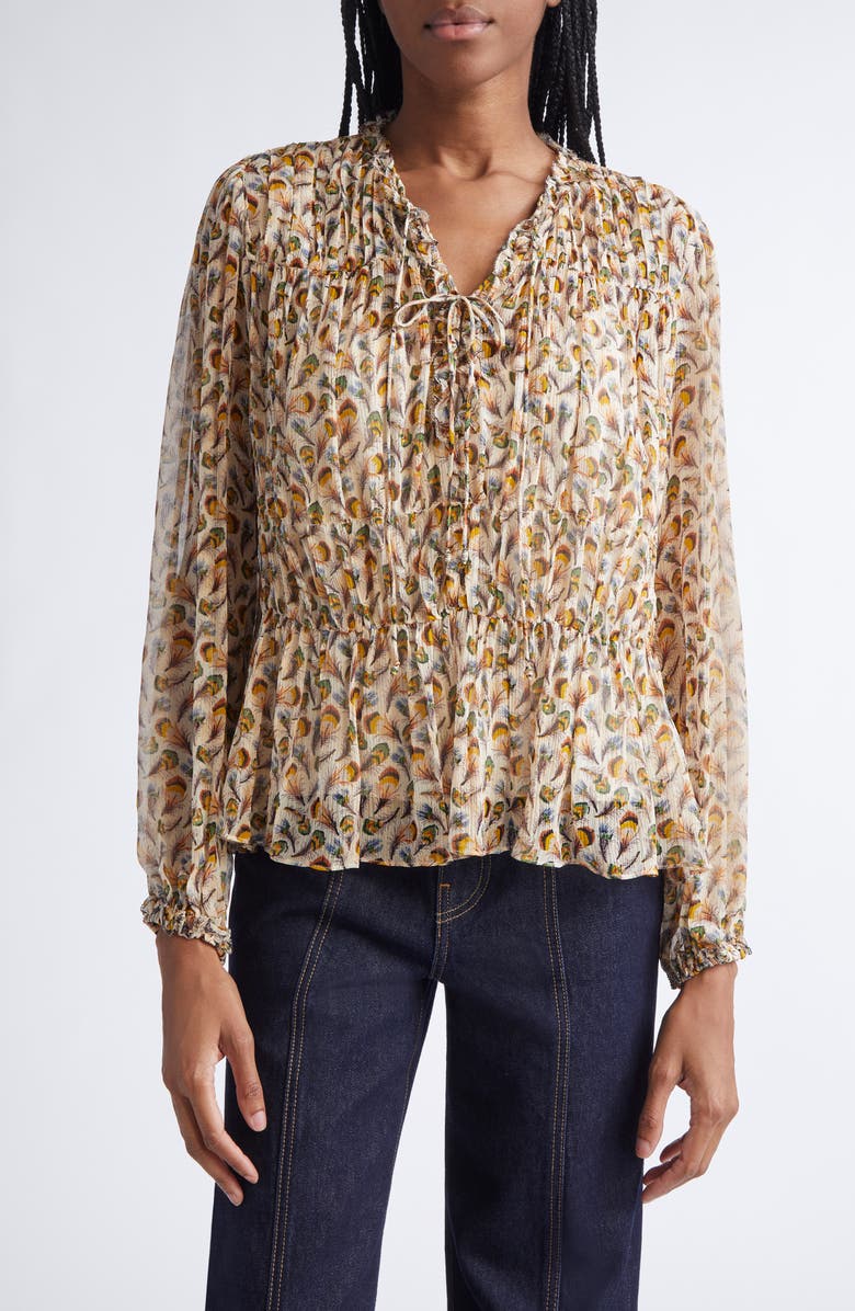 Ulla Johnson Robbie Print Silk Top, Main, color, Swan