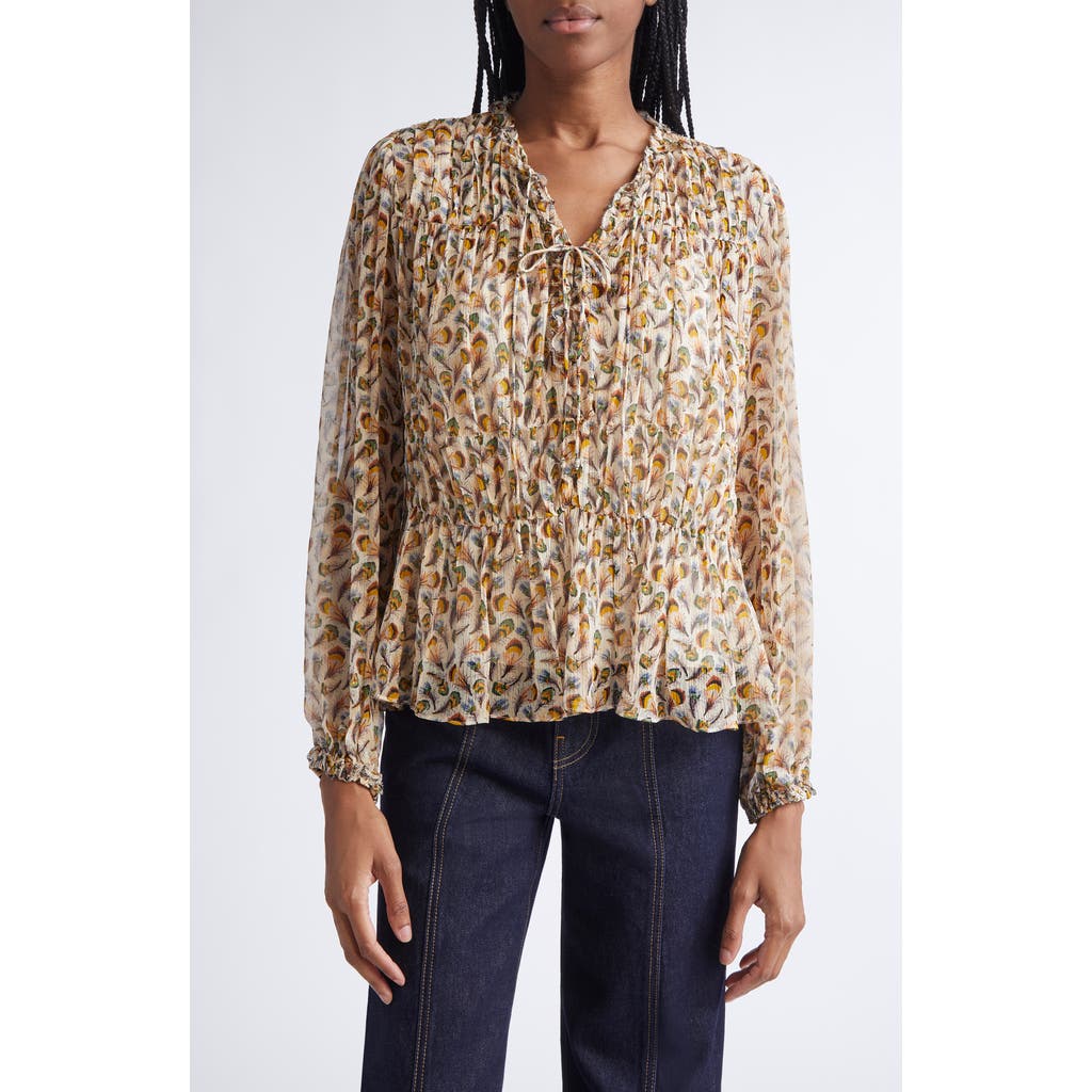 Ulla Johnson Robbie Silk Long Sleeve Front Tie Blouse Swan In Multi