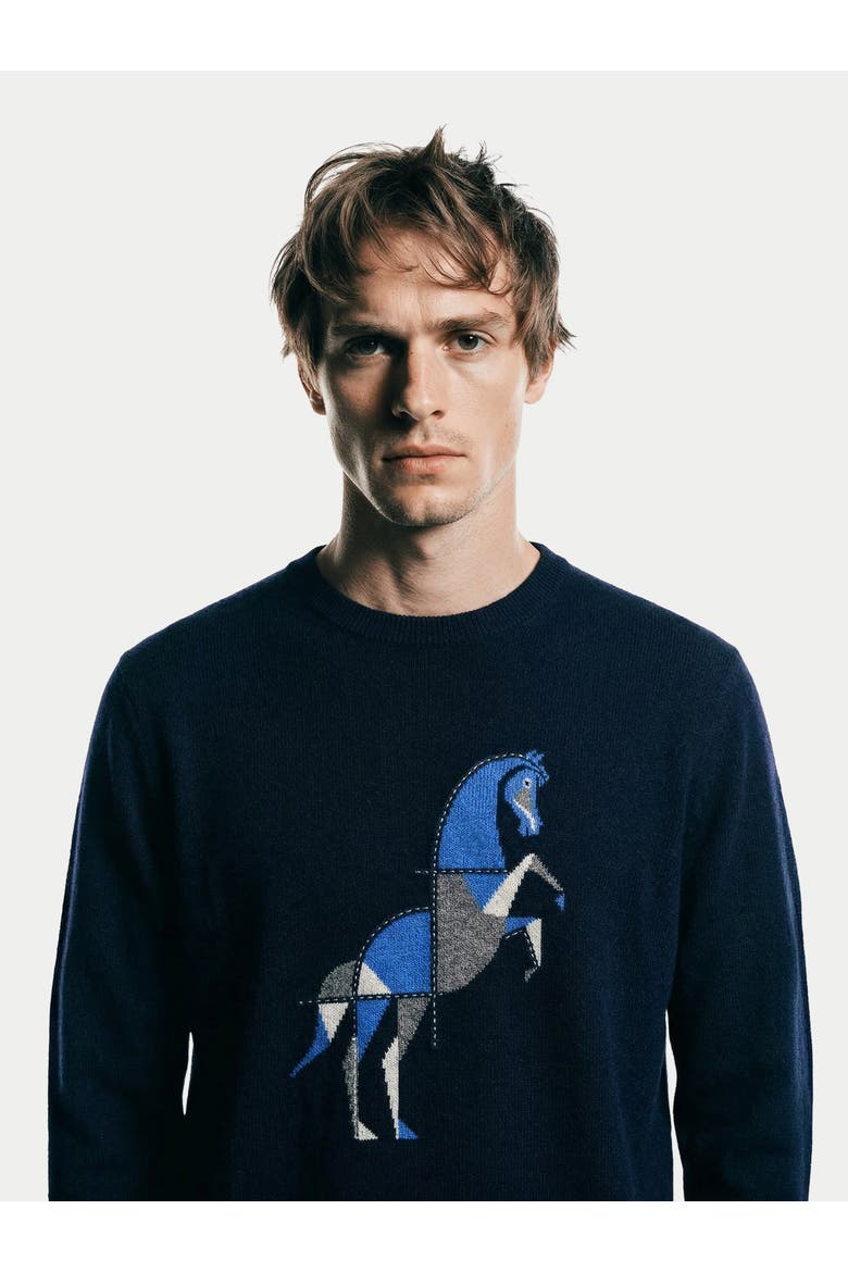 Cashmere Horse Intarsia Sweater, Alternate, color, navy