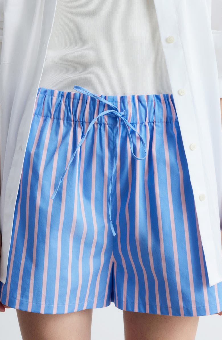 & Other Stories Stripe Cotton Drawstring Shorts, Alternate, color, Blue Medium