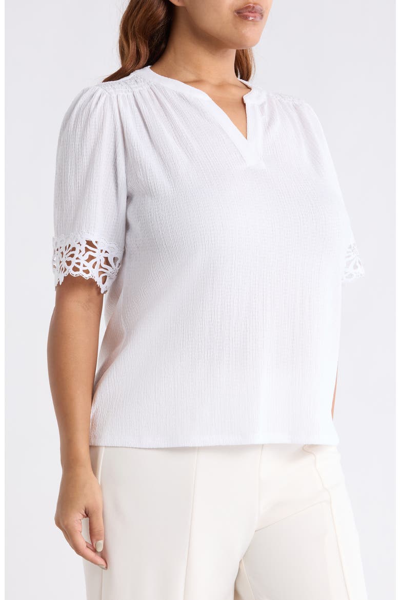 Crepe Lace Trim Top, Alternate, color, CRISP WHITE
