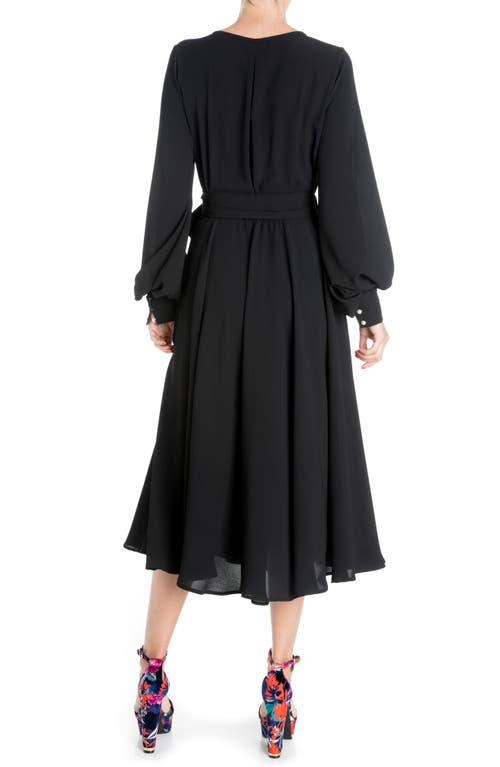 Meghan La Lilypad Surplice Long Sleeve Wrap Midi Dress In Black