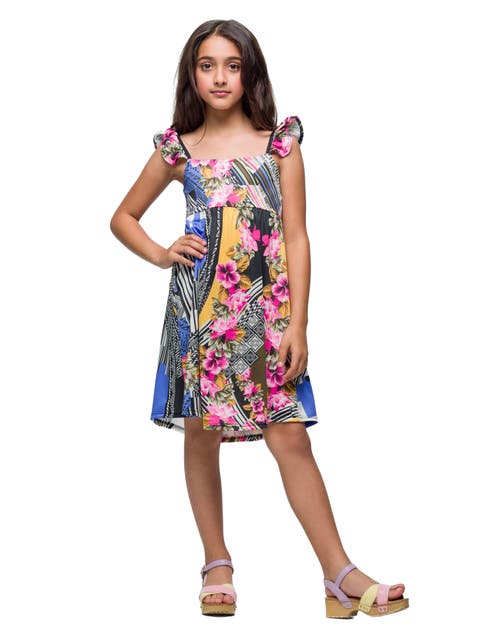 Pink Floral Print Empire Waist Sleeveless Dress
