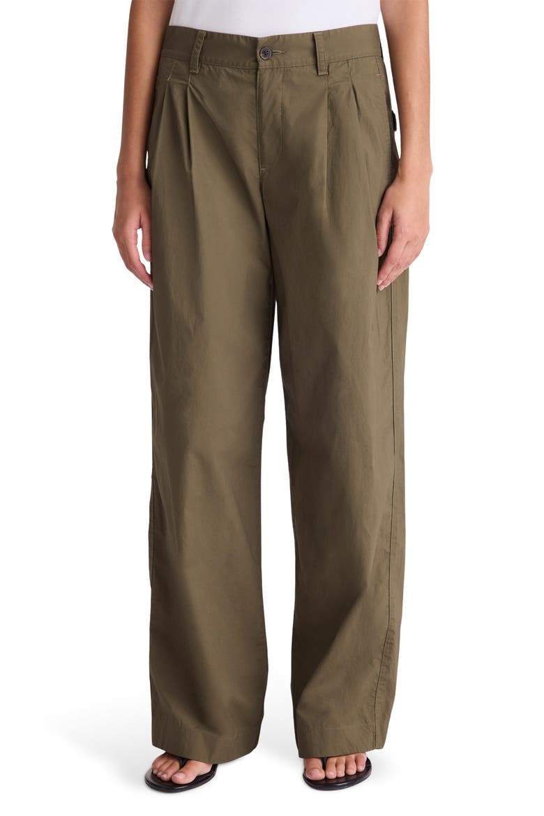 The Everyday Pleated Cotton Poplin Trousers, Main, color, FADED IVY