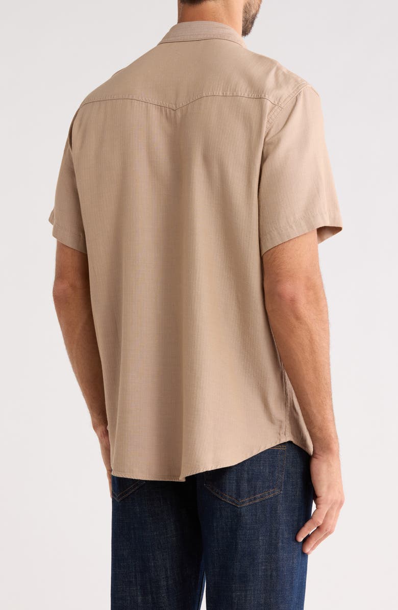 Lucky Brand Herringbone Short Sleeve Western Shirt, Alternate, color, Tannin