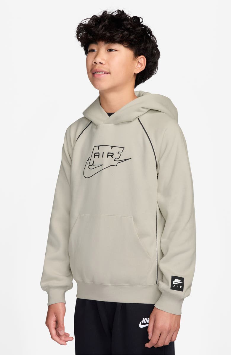 Nike Kids's Air Fleece Pullover Hoodie, Main, color, Light Bone/ Black/ Black