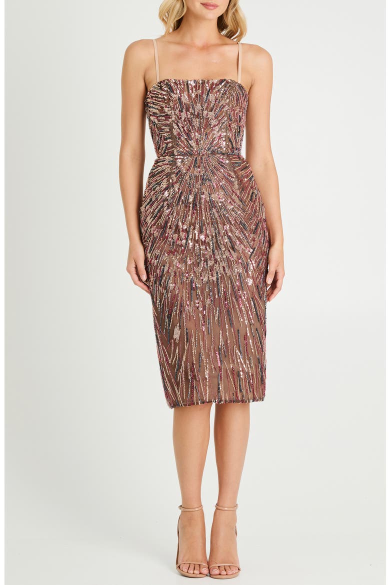 Marina Sequin Cocktail Pencil Dress, Main, color, CARMINE/ GOLD
