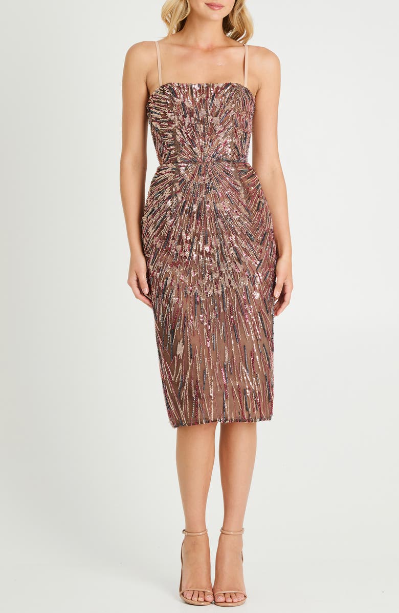 HELSI Marina Sequin Cocktail Pencil Dress, Main, color, Carmine/ Gold