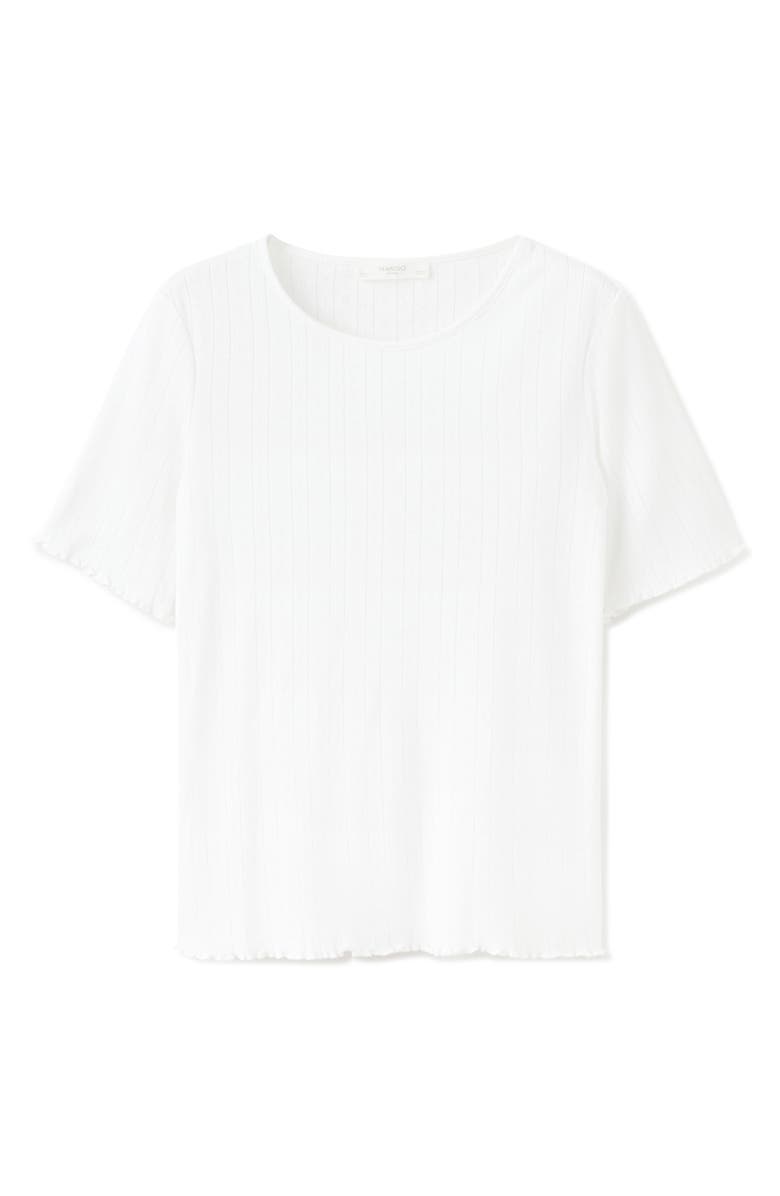 MANGO Lettuce Edge Pointelle Cotton Sleep T-Shirt, Alternate, color, White