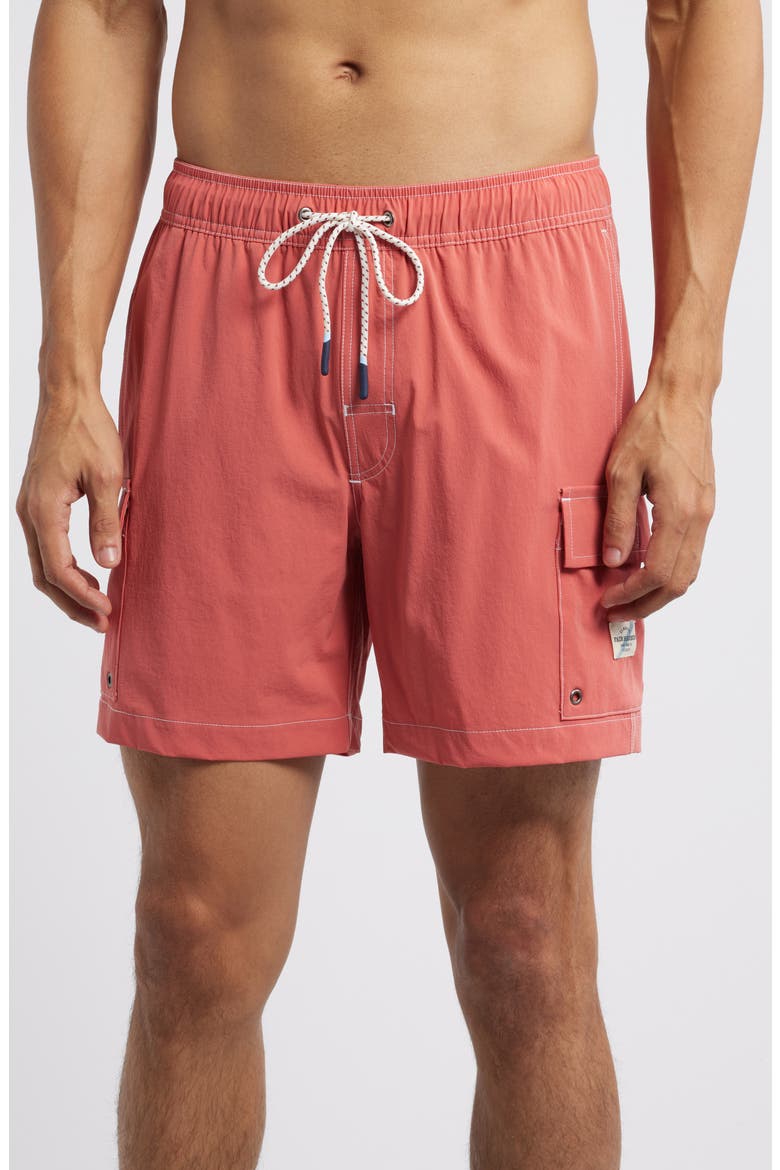 Breaker Water Repellent Swim Trunks, Main, color, WASHED RED
