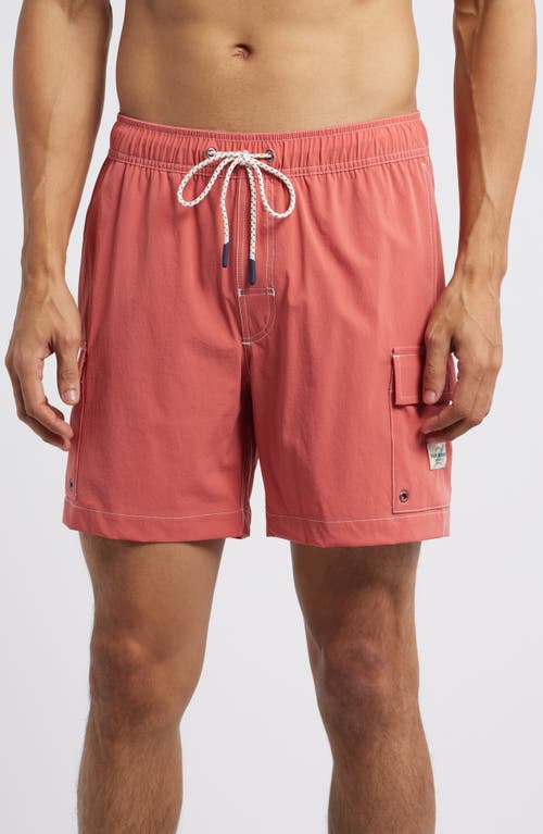 Fair Harbor Breaker Water Repellent Swim Trunks In Washed Red