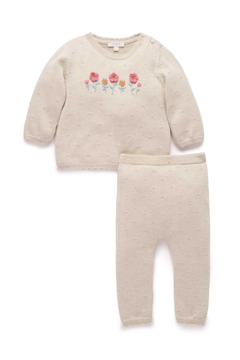 Scalloped Knit Set, Main, color, Wheat melange