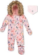 Deux par Deux Floral Play Faux Fur Hood Car Seat One Piece Snowsuit