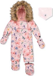 Deux par Deux Floral Play Faux Fur Hood Car Seat One Piece Snowsuit