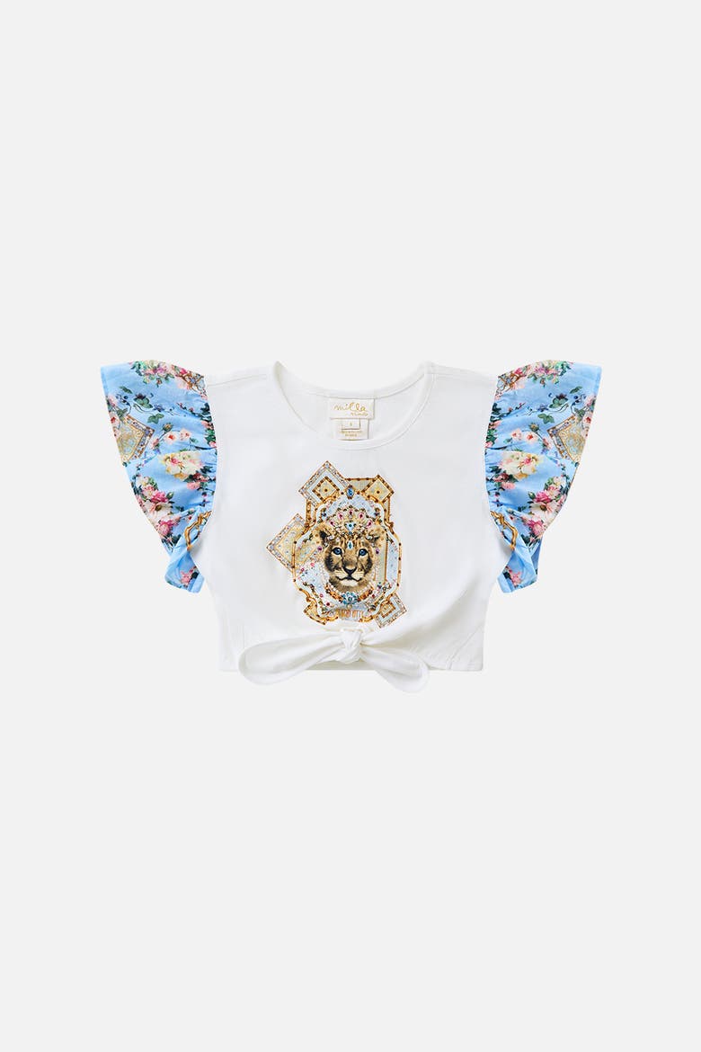 Kids Tie Front Crop Tee W Frill Sleeve, Main, color, Sisi Society