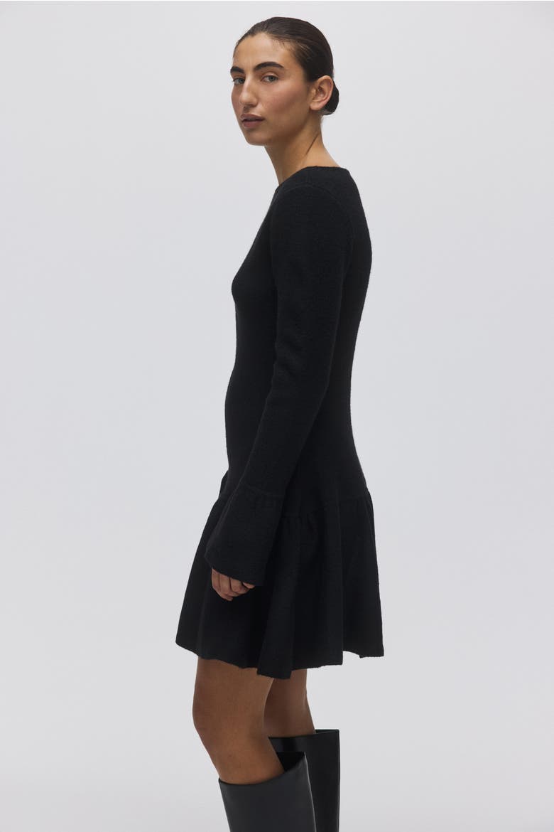 Flounced Rib-knit Dress, Alternate, color, Black