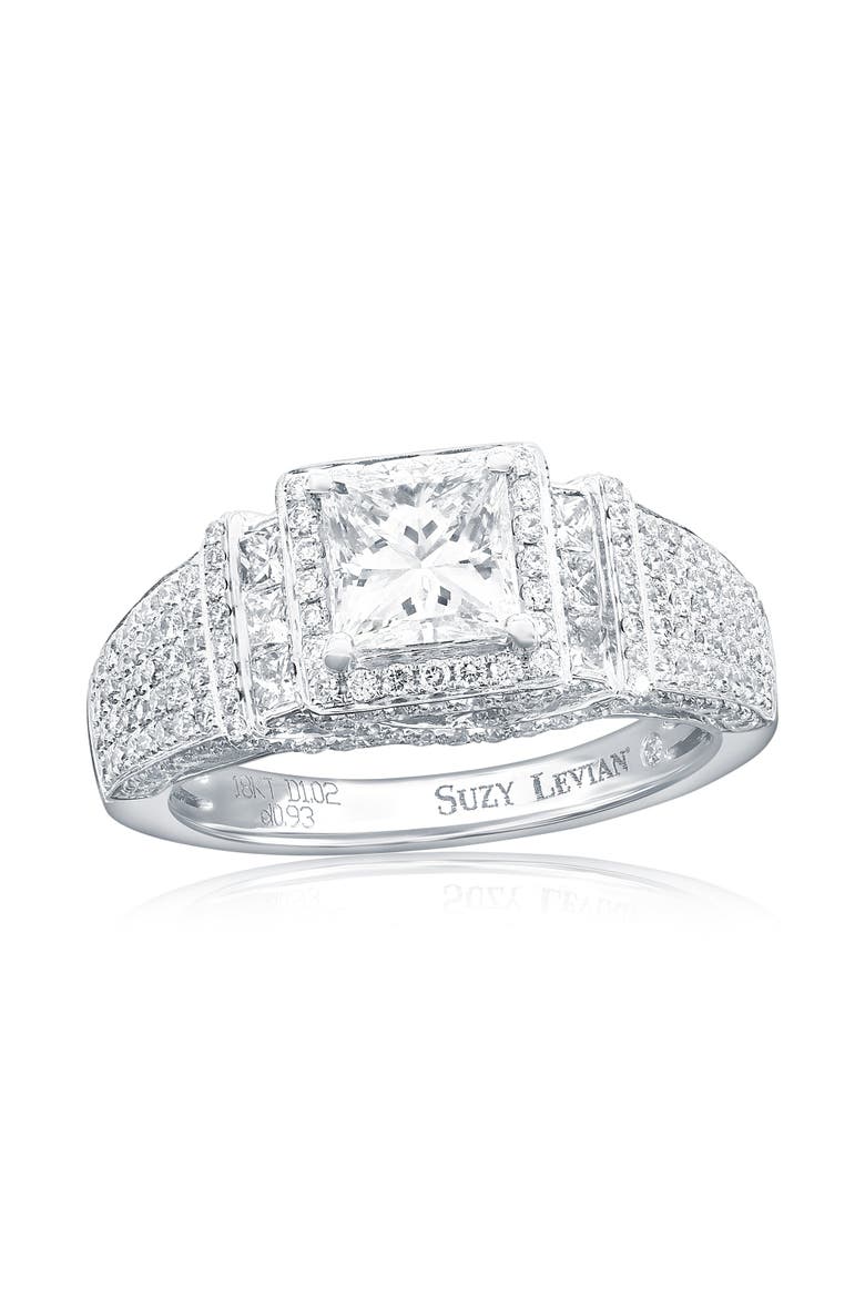 18K White Gold 1.02ct GIA-Certified Princess-Cut Diamond & 0.93cttw Diamond Ring, Main, color, White Gold