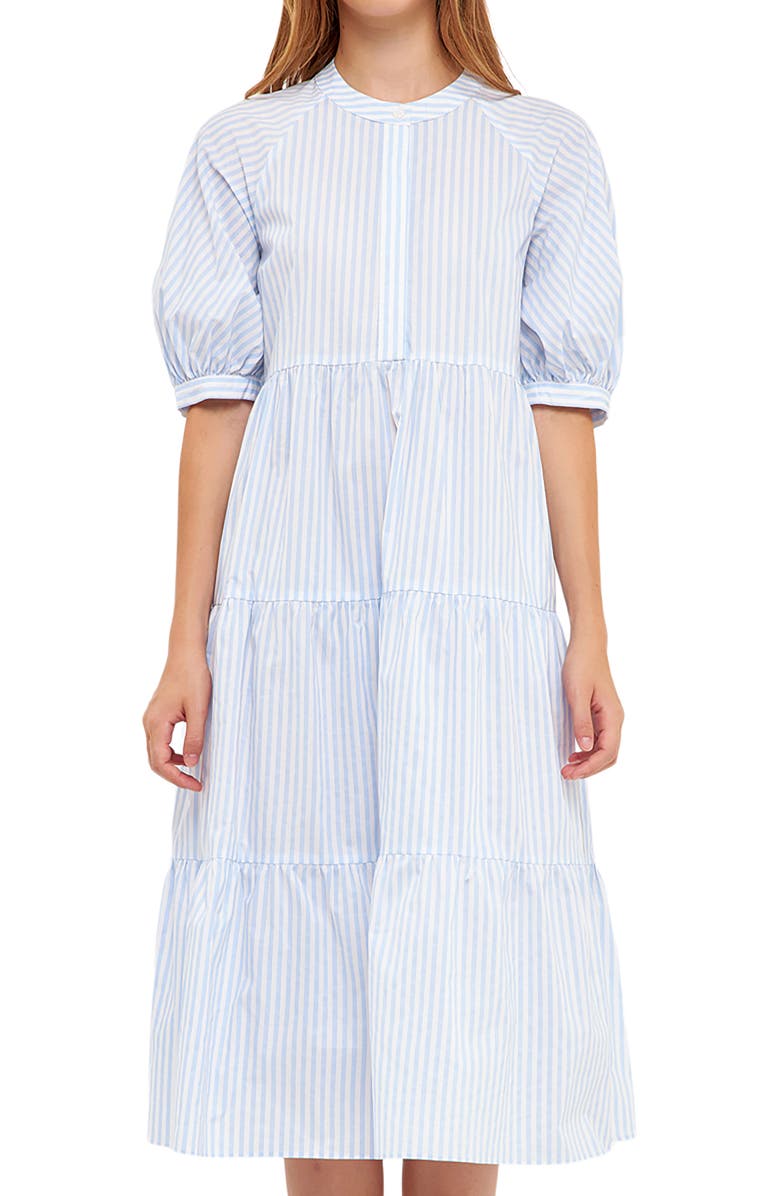 English Factory Stripe Tiered Midi Dress, Alternate, color,