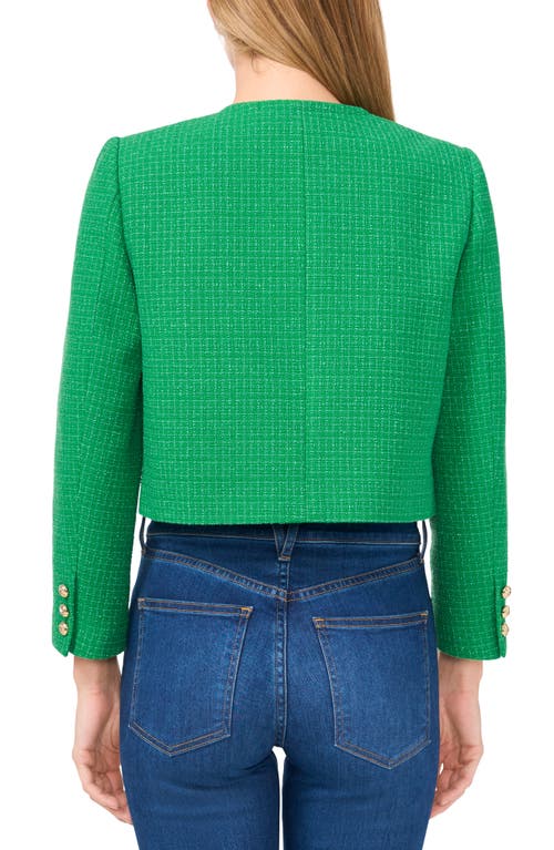 Shop Cece Collarless Tweed Jacket In Medium Green