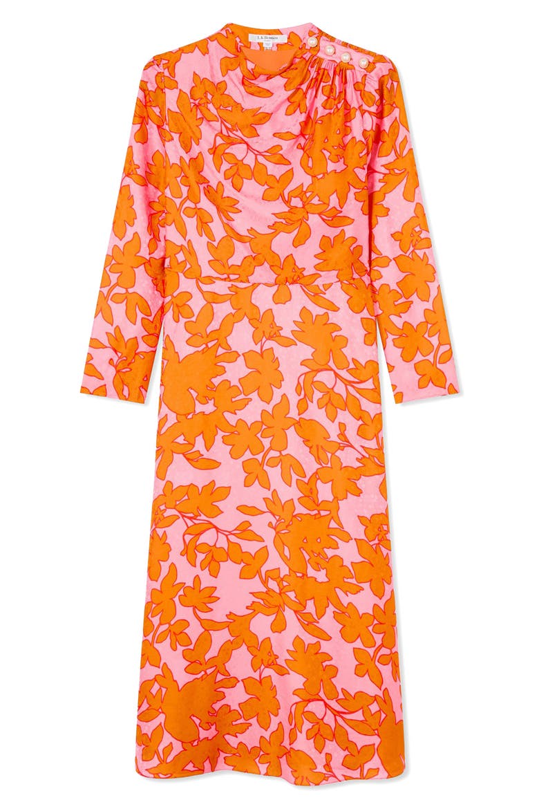 Samantha Floral Print Long Sleeve Midi Dress, Alternate, color, MULTI-ORANGE