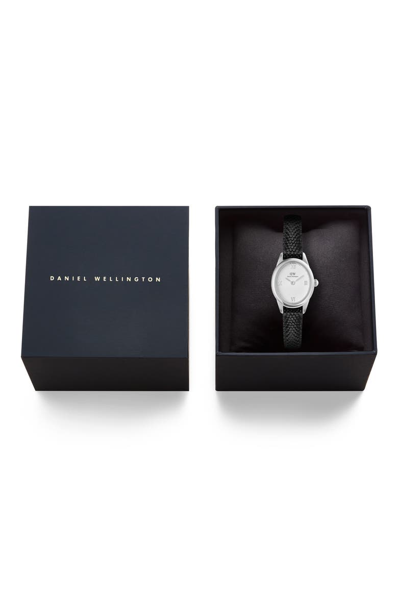 Ophelia Mini Leather Strap Watch, 22mm x 25.5mm, Alternate, color, SILVER-TONE/ BLACK