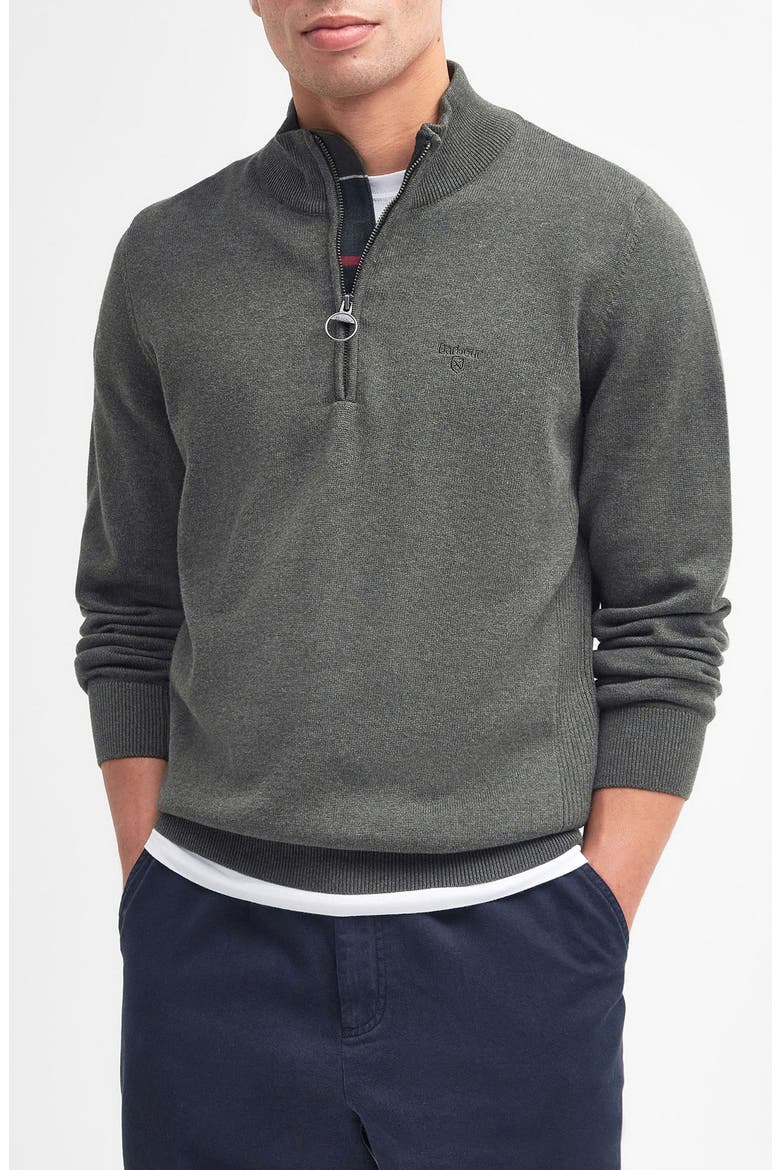 Cotton Quarter Zip Sweater, Main, color, OLIVE MARL