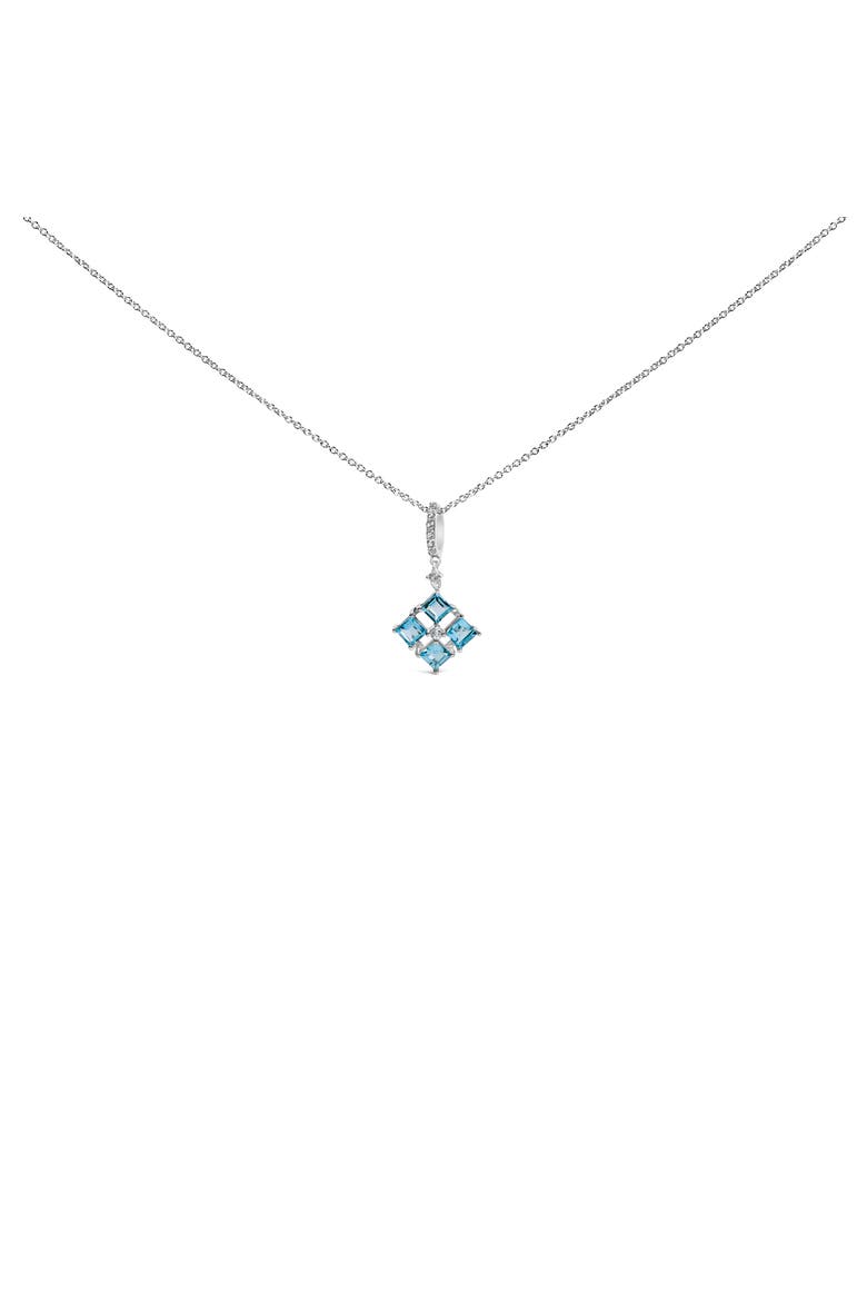 Sterling Silver Blue Topaz and White Sapphire Square Motif Pendant Necklace 18 Inch, Main, color, Silver