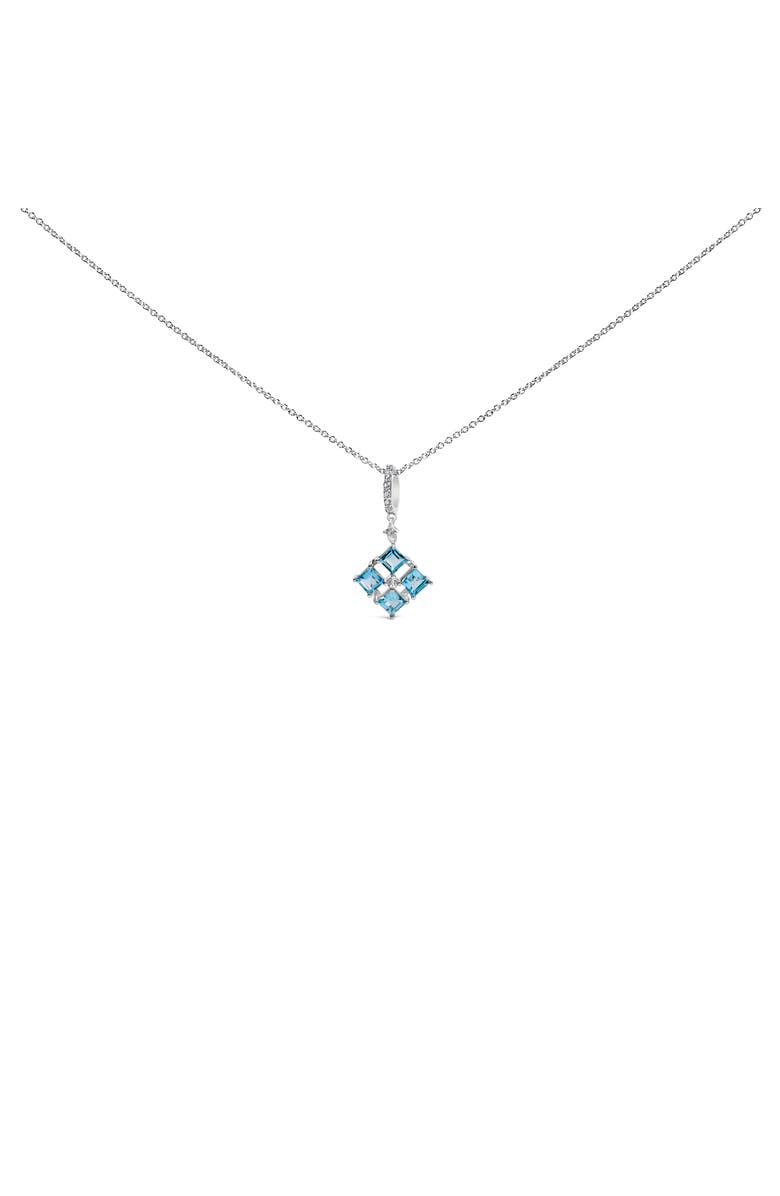 Haus of Brilliance Sterling Silver Blue Topaz and White Sapphire Square Motif Pendant Necklace 18 Inch, Main, color, Silver