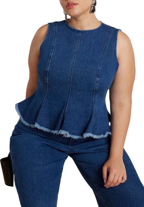 Denim Peplum Top (Plus Available)